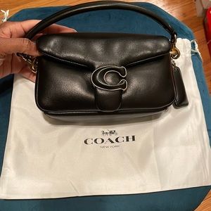 Leather Coach Pillow Tabby 18” in black with strap